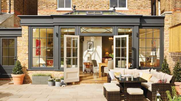 Stylish sunroom and back terrace 